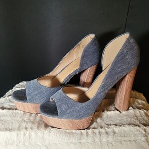 Shoe dazzle Charli denim wood platform chunky heel